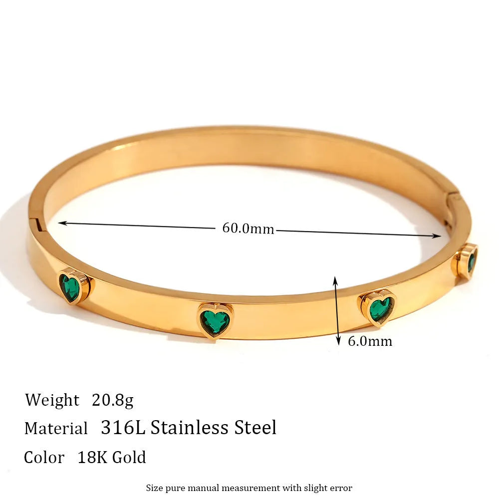Stainless steel bracelet with a peach heart charm, shown in golden-lvzuan finish.