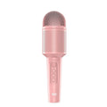 Wireless Bluetooth karaoke microphone in pink, blue, or green with USB port.