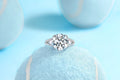 5-carat moissanite wedding ring S925 silver with gold plating on white background, GRA certificate included