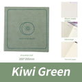 Square notebook with faux leather cover in Large Avocado Green showing blank mesh pages and French fold binding