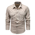 Retro workwear shirt for men, long-sleeved nylon overshirt in solid colour, loose fit