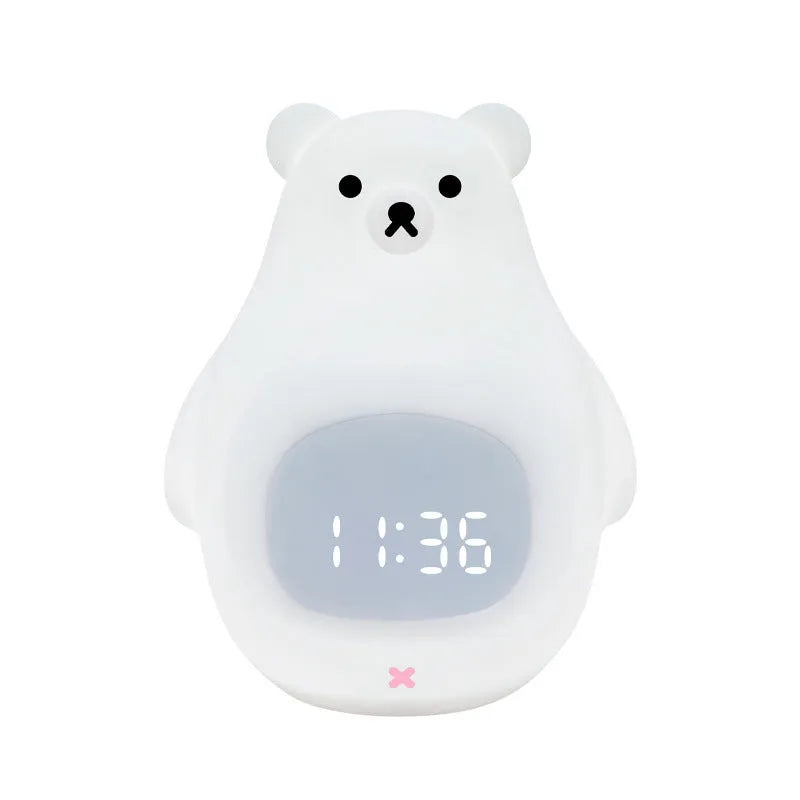 White bear shaped silicone night light with sleep timer and alarm clock functions