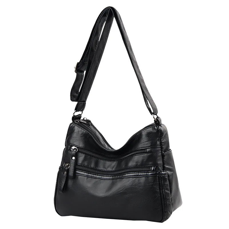 Real washed leather classic solid colour soft leather casual one-shoulder crossbody bag for women