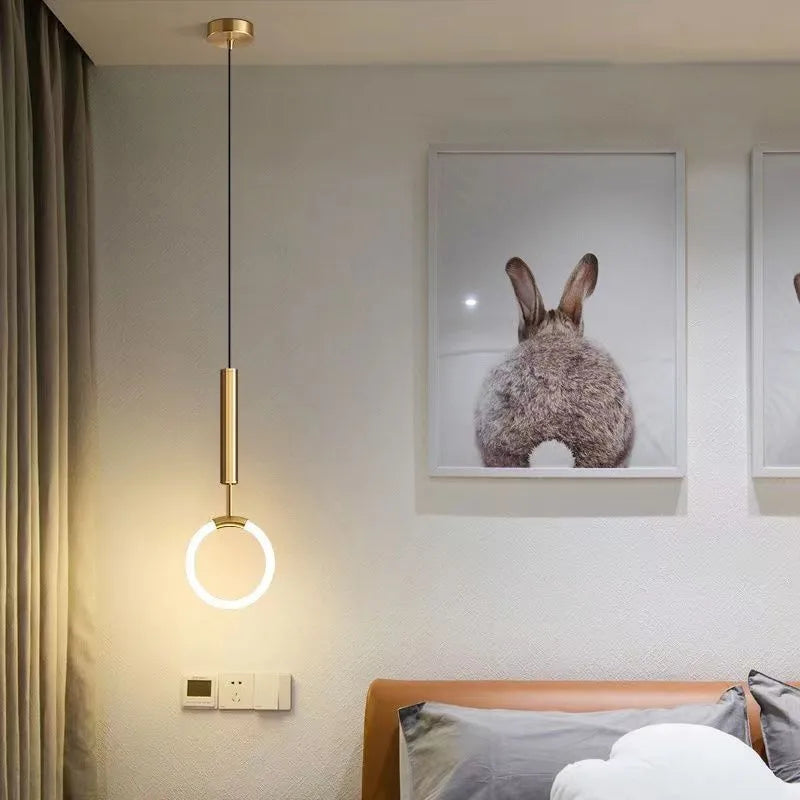 Nordic minimalist U-shaped bedside chandelier with compact 20cm diameter and tri-colour dimming