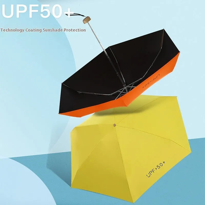 50 Off flat mini pocket sun umbrella folded compactly showing five-fold design and NC fabric canopy