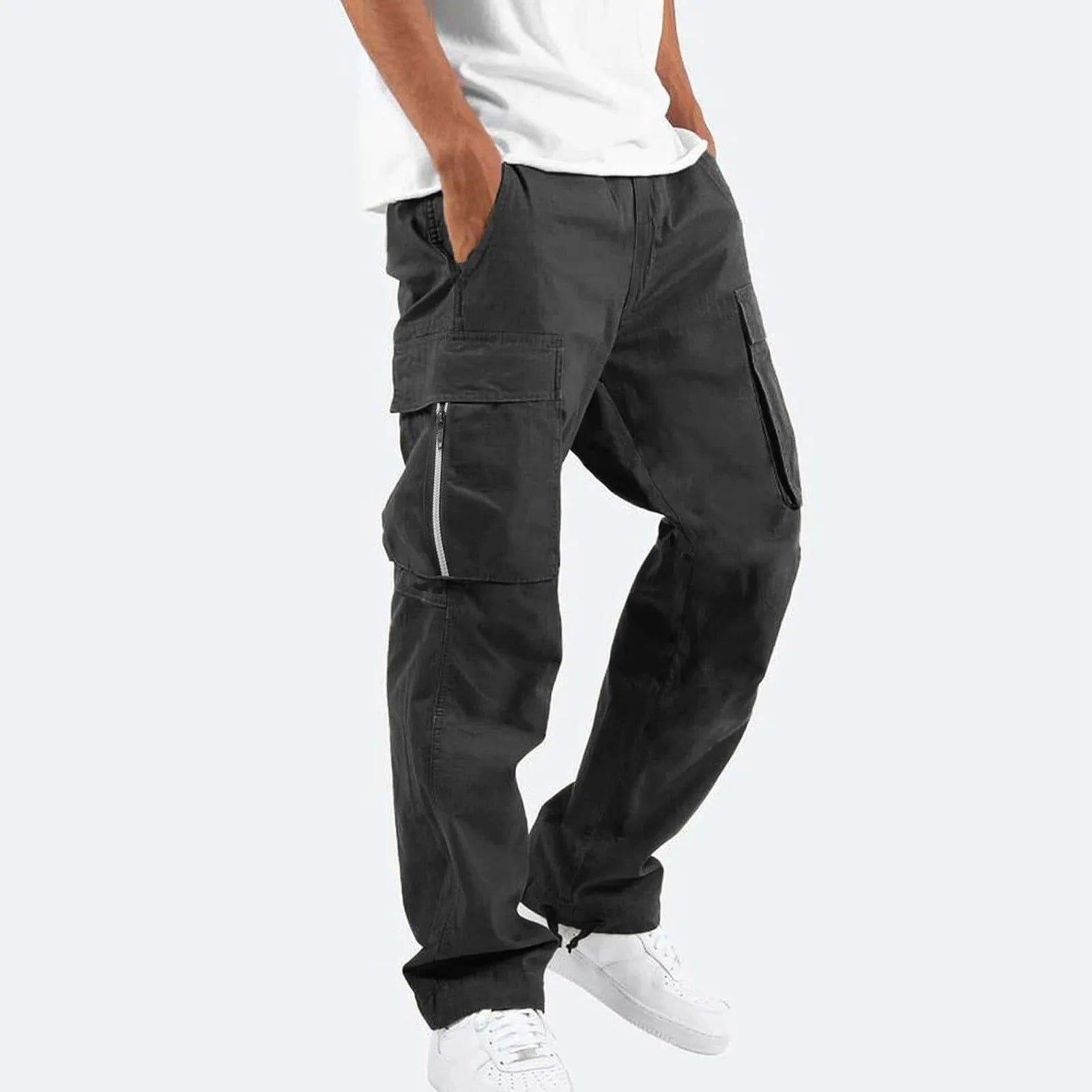Men's cotton blend overalls in army green with drawstring waist and mid-rise fit
