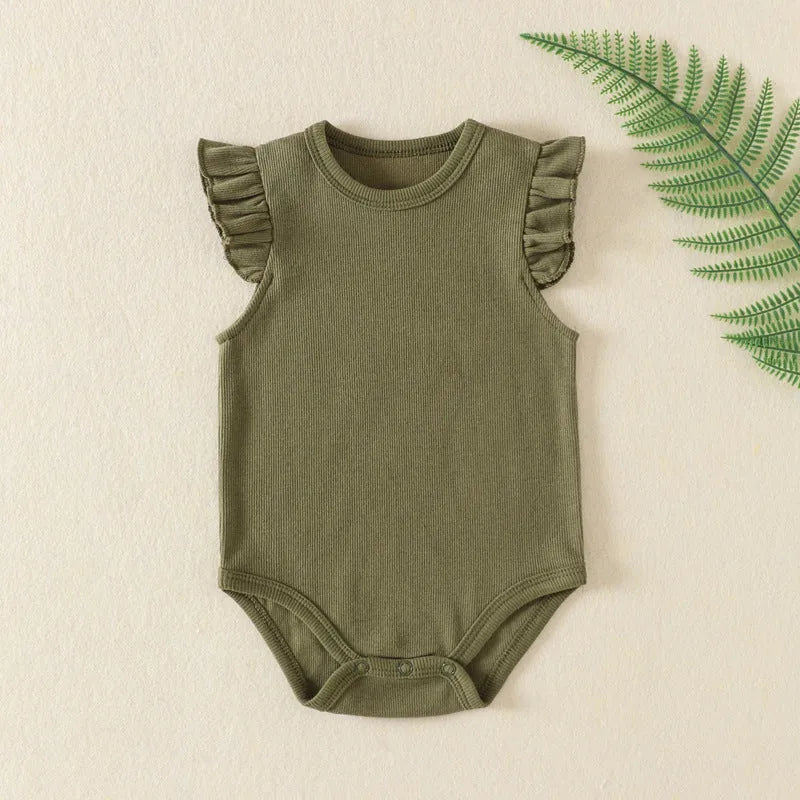 Newborn baby girl cotton knitted triangle onesie jumpsuit in dark gray with hidden snap closure