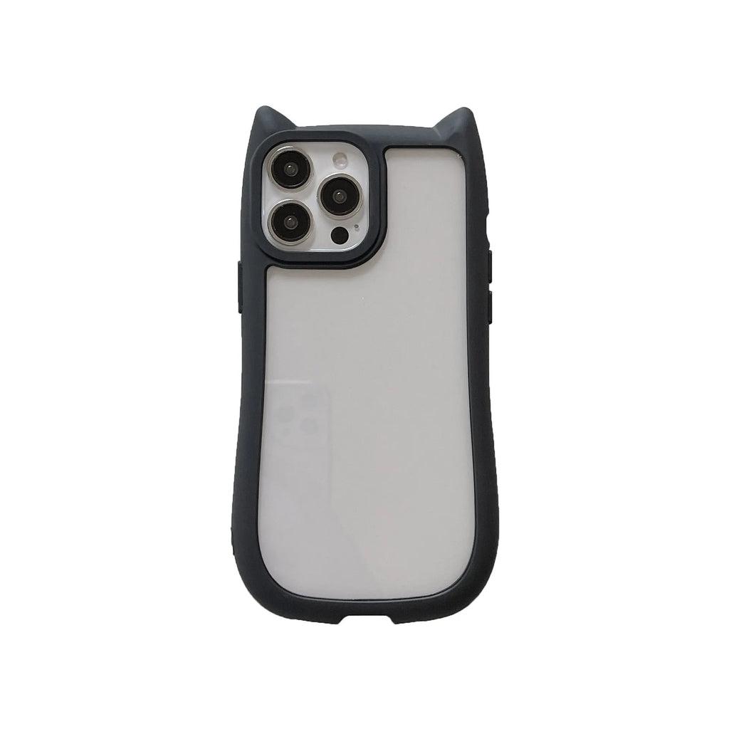Acrylic high version cat ears phone case for iPhone 17 series in pink, with TPU bumper and clear back