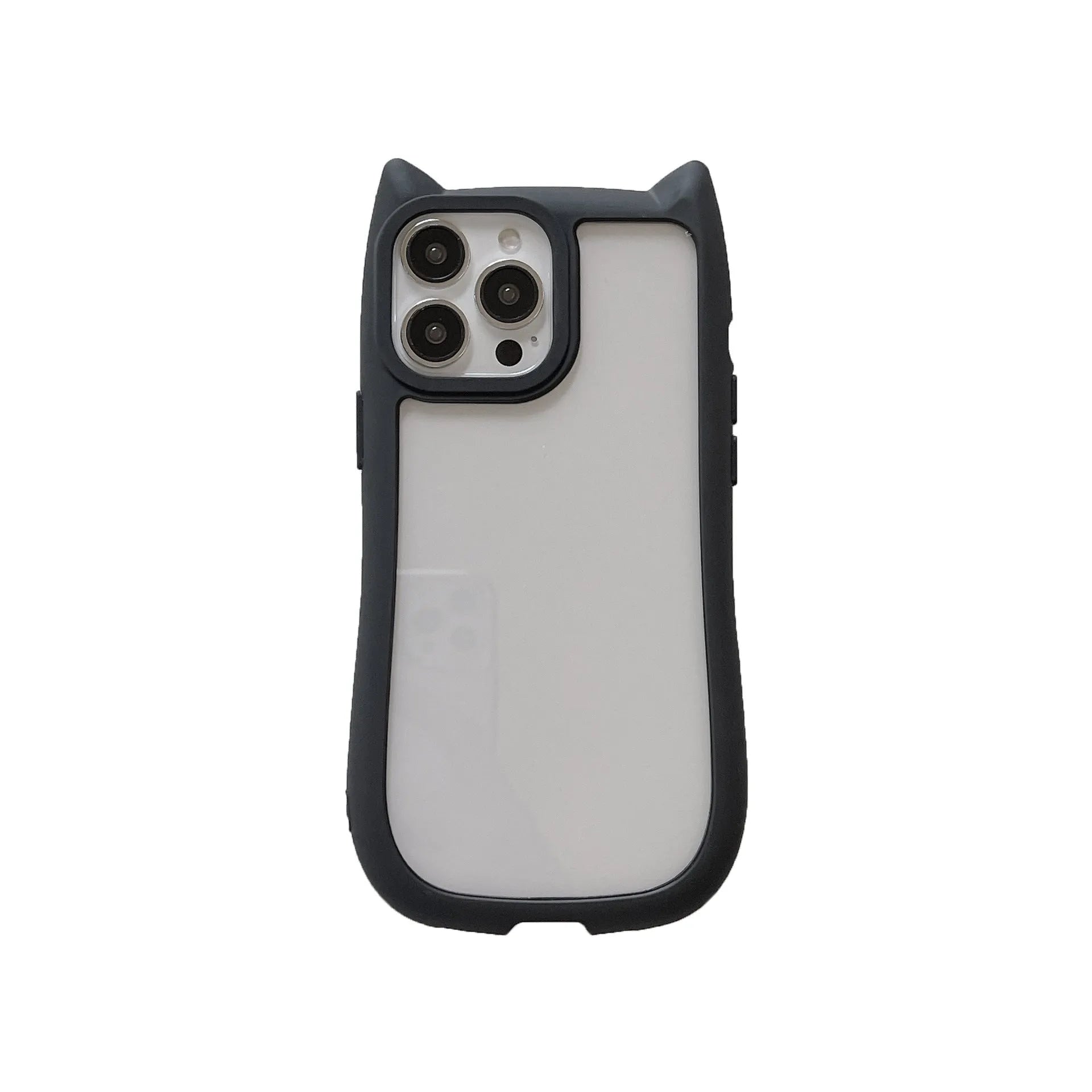 Acrylic high version cat ears phone case for iPhone 17 series in pink, with TPU bumper and clear back