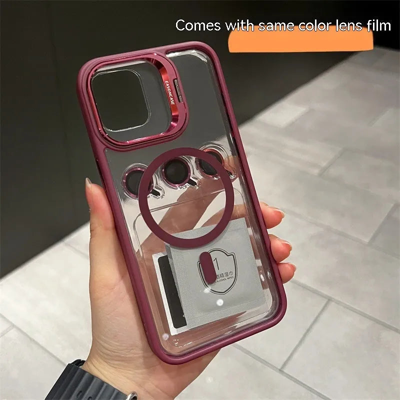 15 Lens Invisible Bracket Phone Case Magnetic Suction PC Drop Protection in Gold for iPhone 15 ProMax