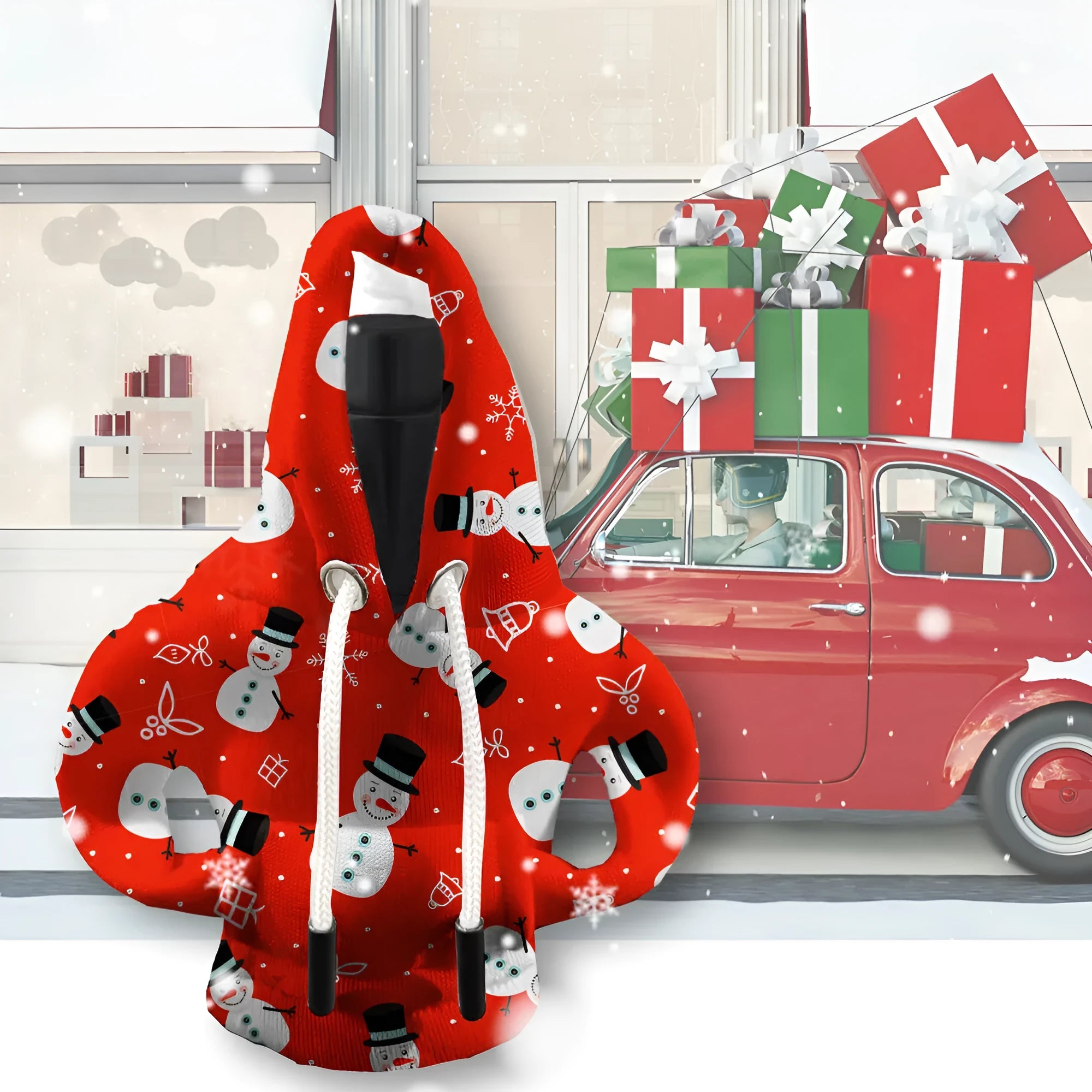 Thickened polyester car gear handle cover with red snowman Christmas design for dustproof decoration