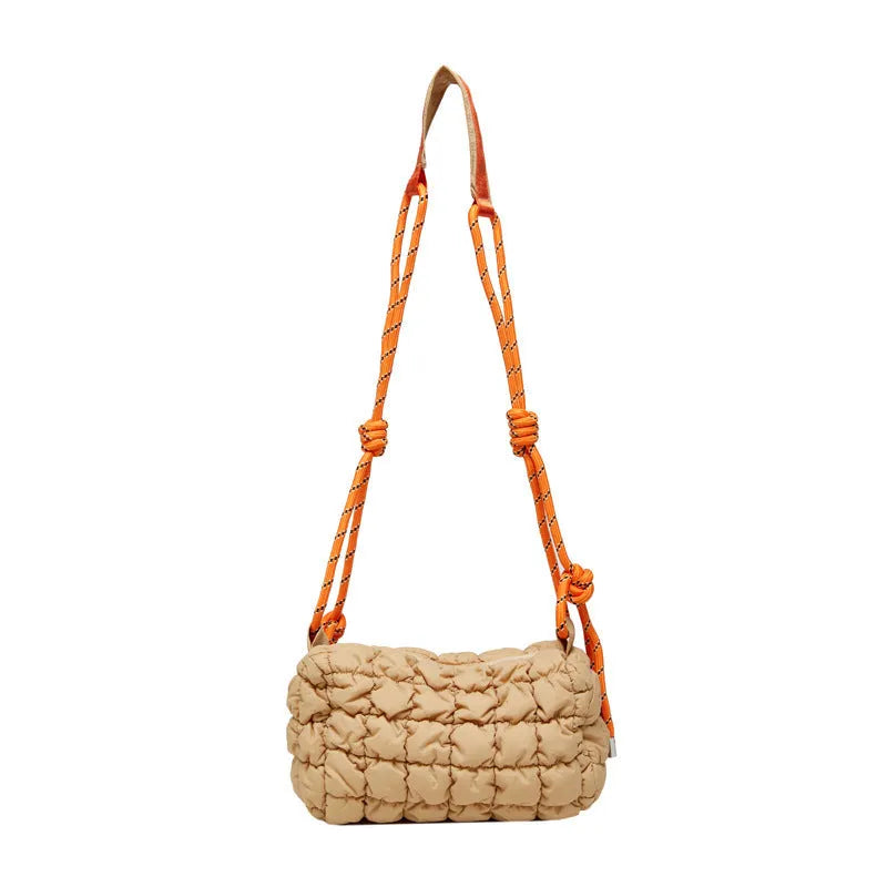 Women's lightweight nylon messenger bag with pillow shape and diamond pattern in six colour options