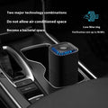 Mini USB-powered car air purifier in black and white colour options for removing smoke and dust in small spaces.