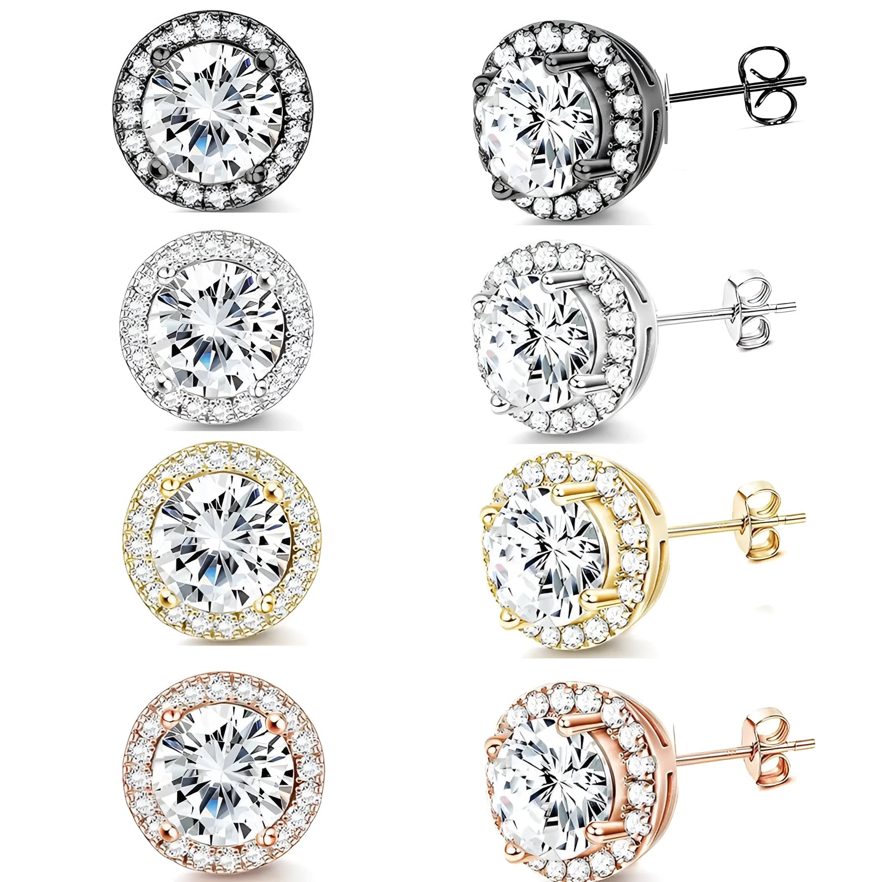 Real gold stainless steel earrings 8mm single stud geometric U-shape unisex electroplated black gold rose gold steel colour