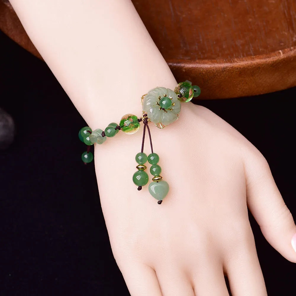Hand-woven bracelet Chinese style auspicious patterns flower shape mixed material women's accessory
