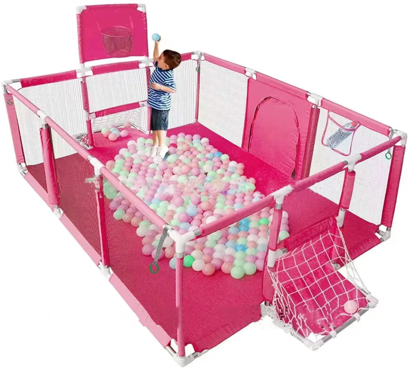 Children's tent playpen with Oxford cloth fence and stainless steel frame in dark grey, 1.22x2.3x1.05m, for indoor play