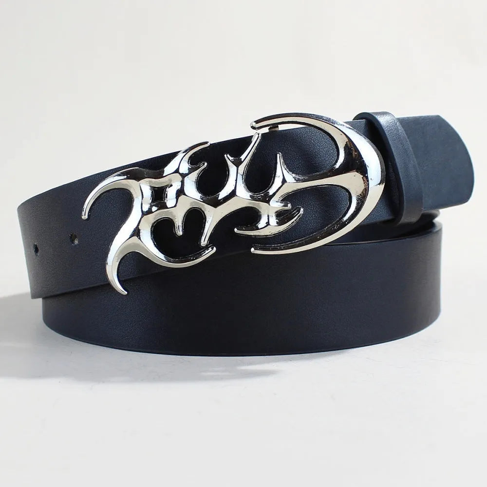 Casual PU leather belt with silver alloy snap button buckle showing three style variations