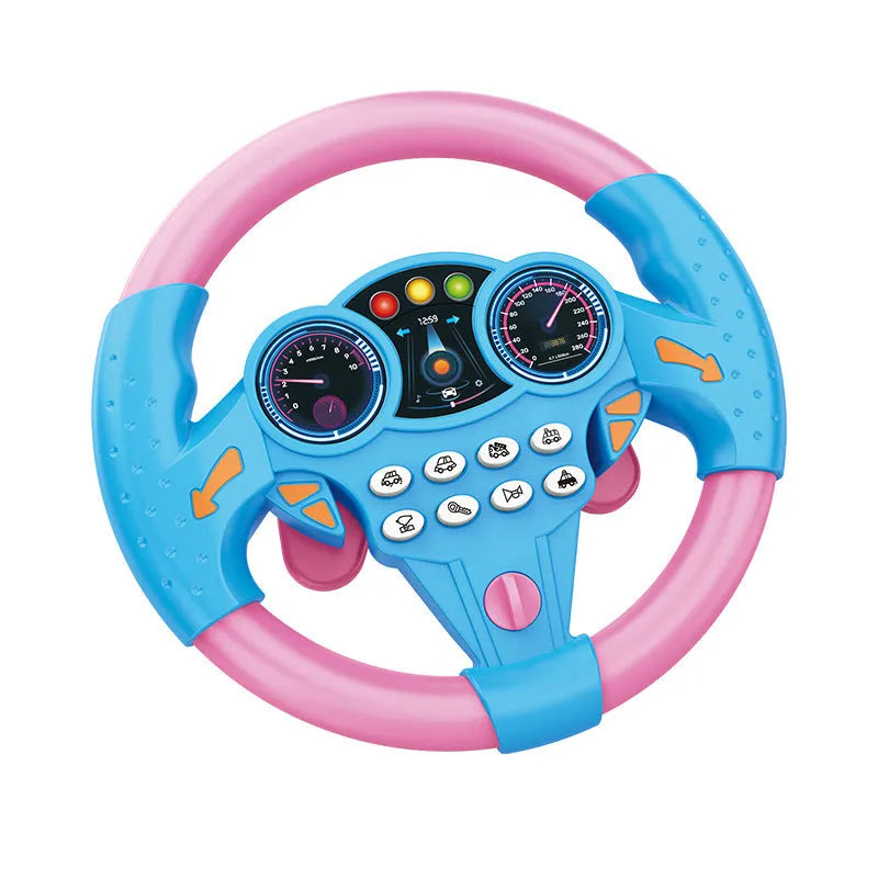 Pink plastic suction cup analog steering wheel toy with music buttons for children aged 4-6 years