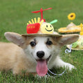 Pet cute hat headwear made from mixed cloth and grass, decorative straw hat for small and medium dogs