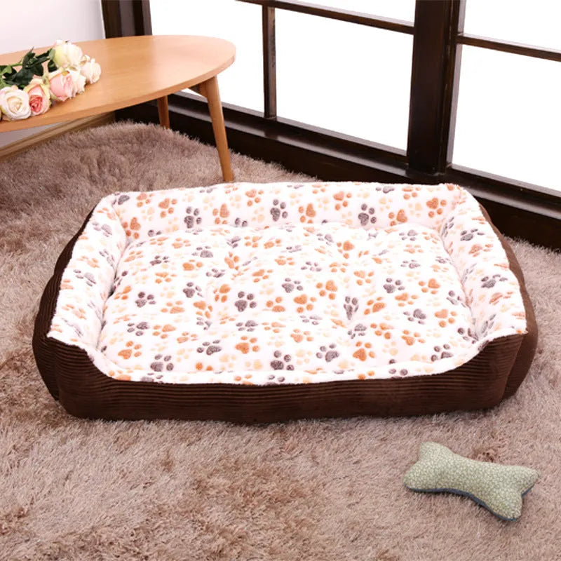 Beige sofa kennel-style dog bed with soft plush fabric and raised foam sides for a small pet.