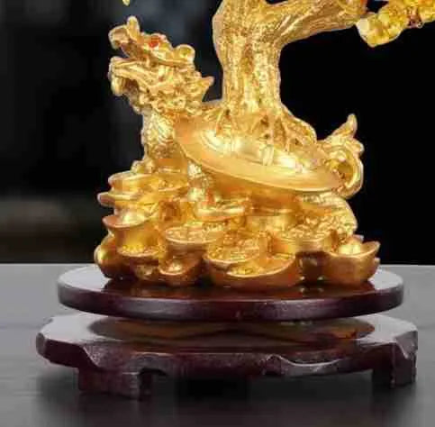 Citrine-coloured small water turtle money tree Feng Shui ornament in Chinese style resin construction