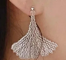 Clear bead woven tulip leaf drop earrings handmade from glass and coloured glaze for women Korean style