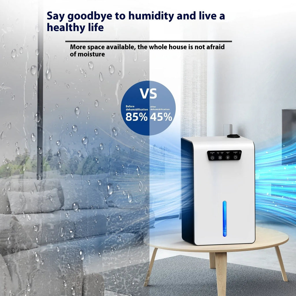 Milky white compact household dehumidifier with water tank for rooms up to 20 square metres