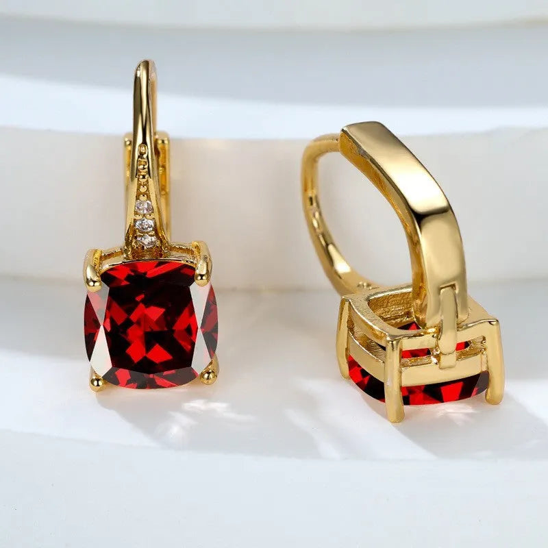 Korean style square zircon ear hook earrings with geometric round design in multiple plating colours