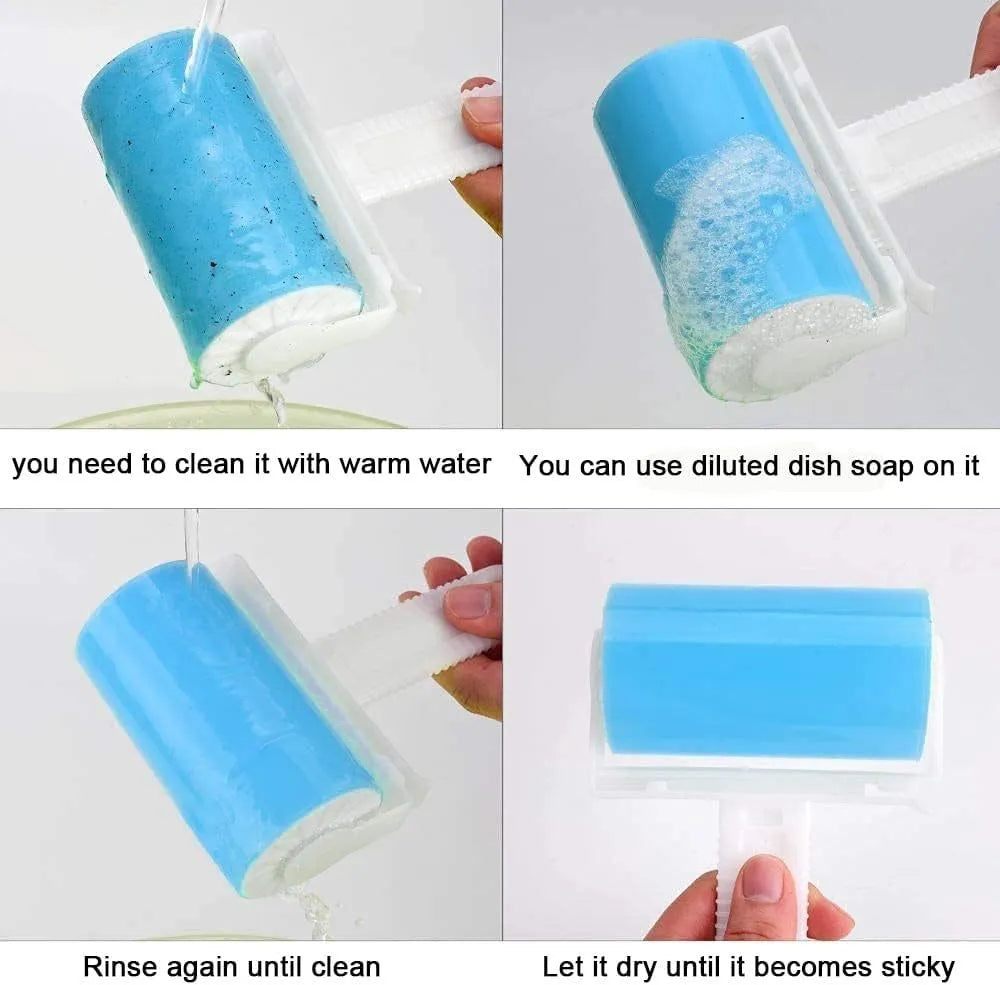 Reusable washable lint roller with protective cover for pet hair removal