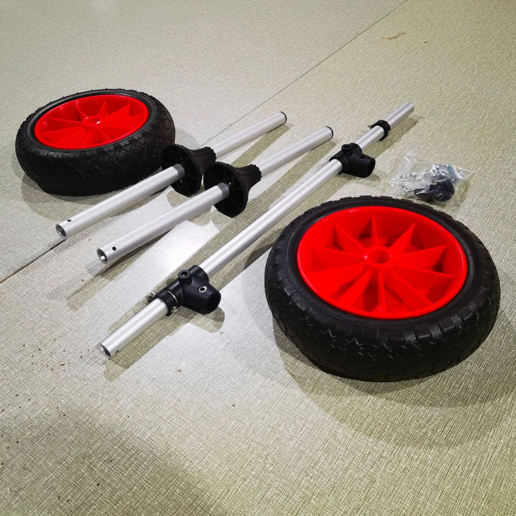 Foldable aluminium kayak beach trailer with plug-in pole platform for open kayaks