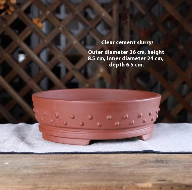 Chinese style ceramic flowerpot with purple clay finish, drum nail shape, indoor tabletop use, 16.5cm inner diameter