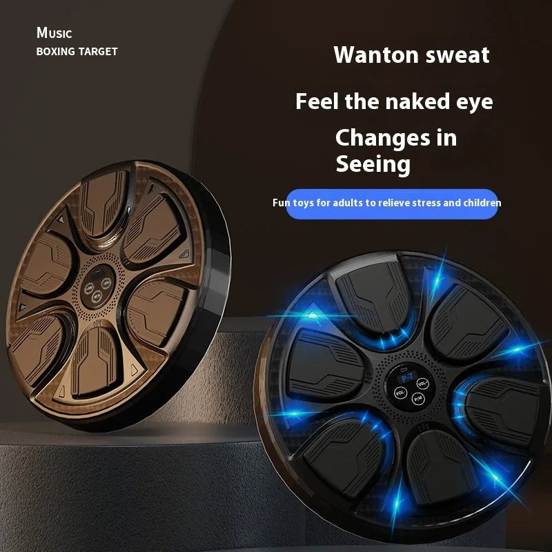 Black intelligent music boxing machine wall target with leather surface and included training gloves