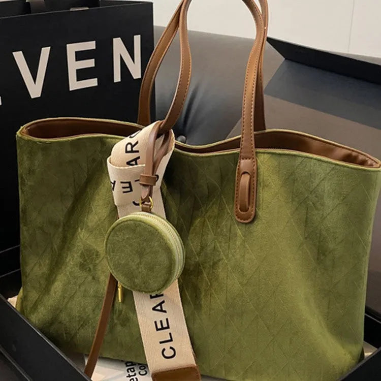 Soft polyester large capacity shoulder tote bag with multiple compartments in horizontal square shape