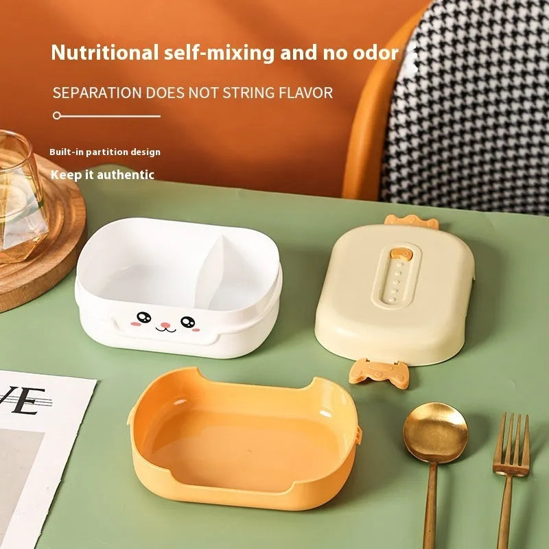 Children's microwave-safe divided plastic lunch box in square design with 301-500ml capacity