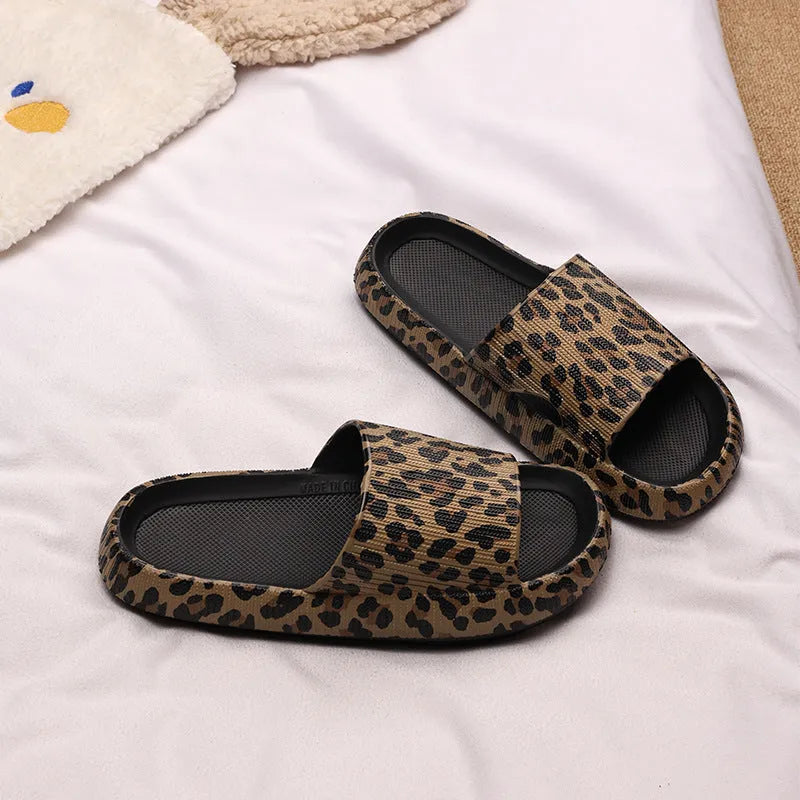 Women's leopard print slippers with thick EVA sole in Korean style sandal design