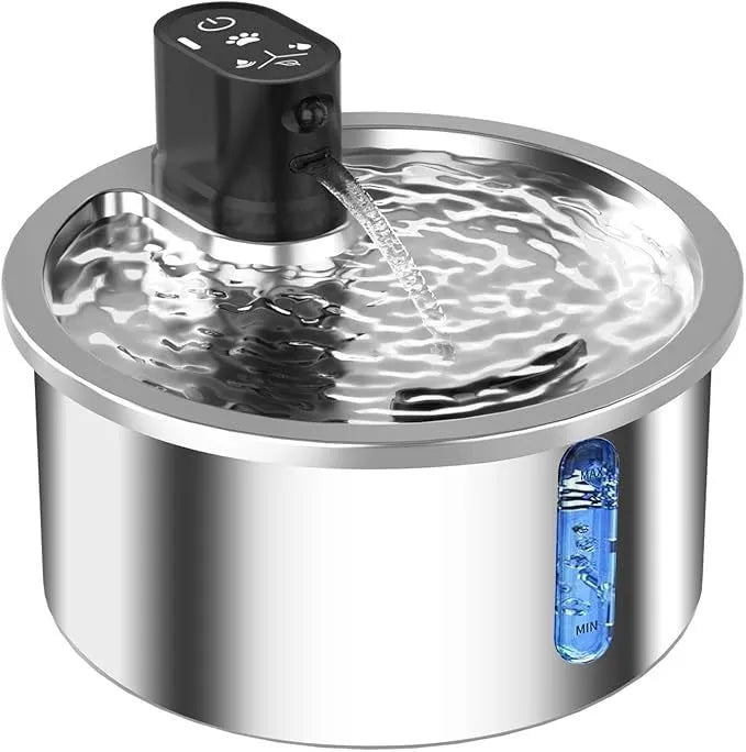 Stainless steel pet water fountain with digital temperature base for cats and dogs