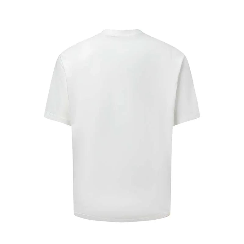 Men's blue American retro T-shirt with white letter printing, round neck, loose fit cotton blend casual top