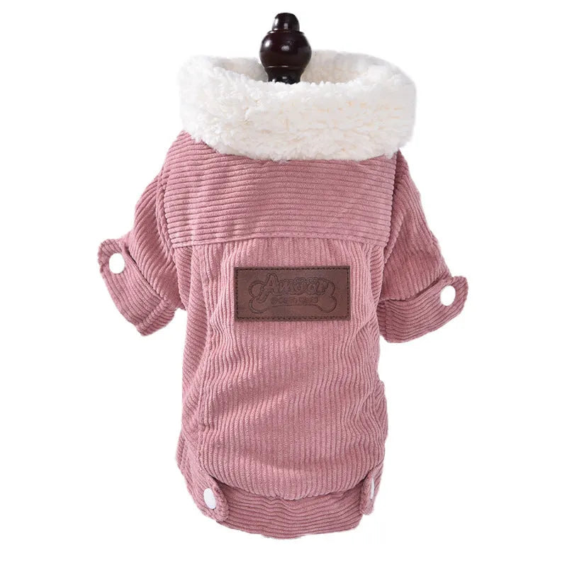 Lambswool fleece-lined padded vest for dogs and cats in grey and pink colours