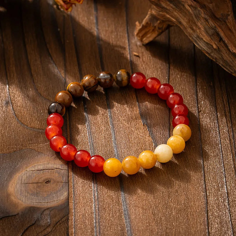 Vintage bohemian natural stone beaded long necklace and bracelet set with geometric round beads