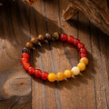 Vintage bohemian natural stone beaded long necklace and bracelet set with geometric round beads