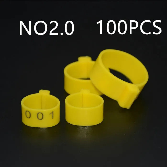 Chicken foot ring 100 PCS pack in six colours showing rings of 1.6mm, 2.0mm, and 2.5mm diameter