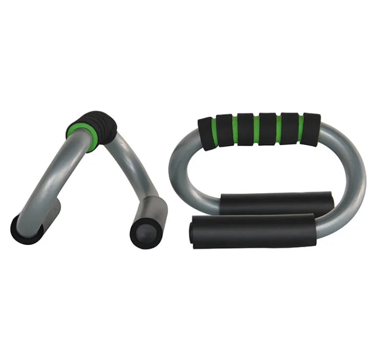 Steel push-up bracket with foam grip handles and non-slip base for chest muscle exercise at home