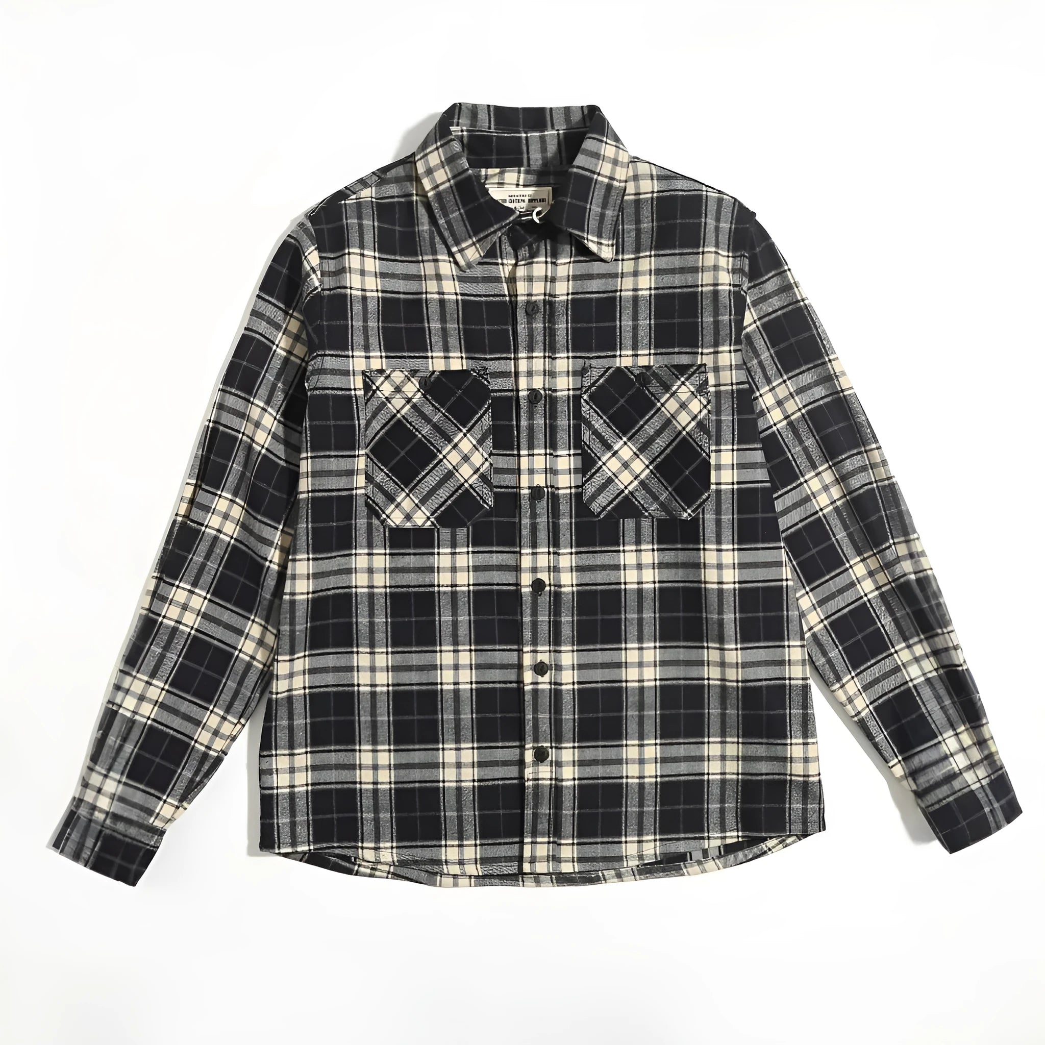 Men's thickened plaid double pocket long sleeve overalls shirt in loose cardigan fit, available in four colours