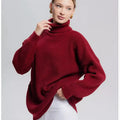 Women's high neck pullover sweater in imitation cashmere polyester fabric
