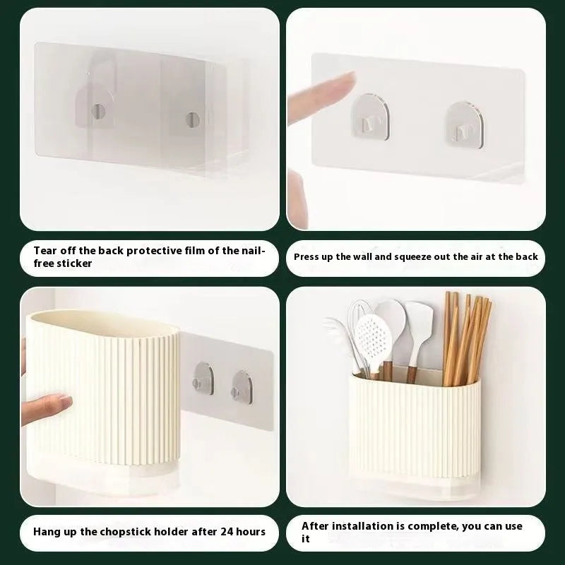 Plastic wall-mounted chopsticks basket with cross-border drain design in beige colour