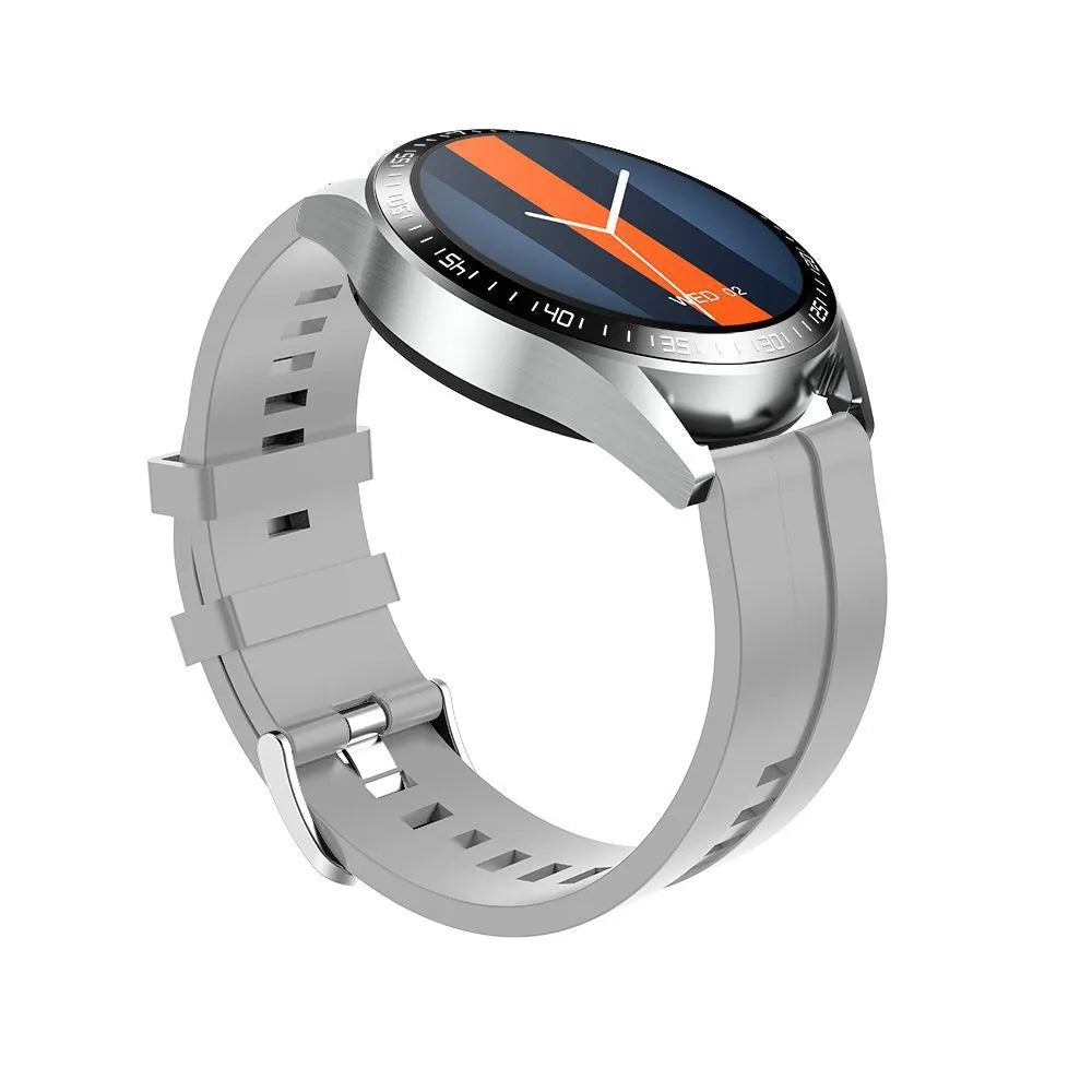 Black GS3 Max smartwatch on silicone strap showing health stats on its 1.35-inch IPS screen.