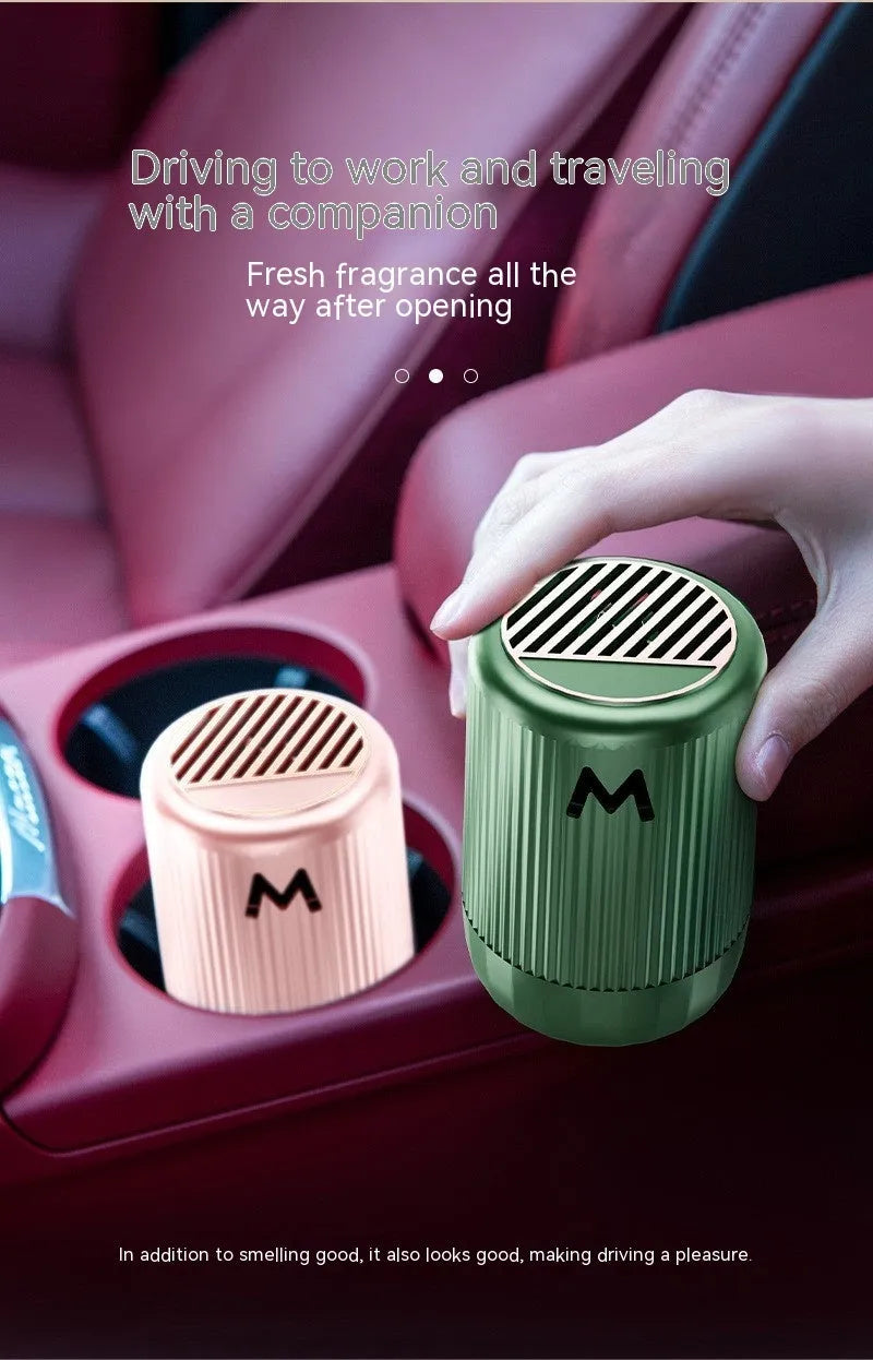 Solid car aromatherapy decorative cup in 10x6cm size with choice of four fragrances for vehicle and home use.