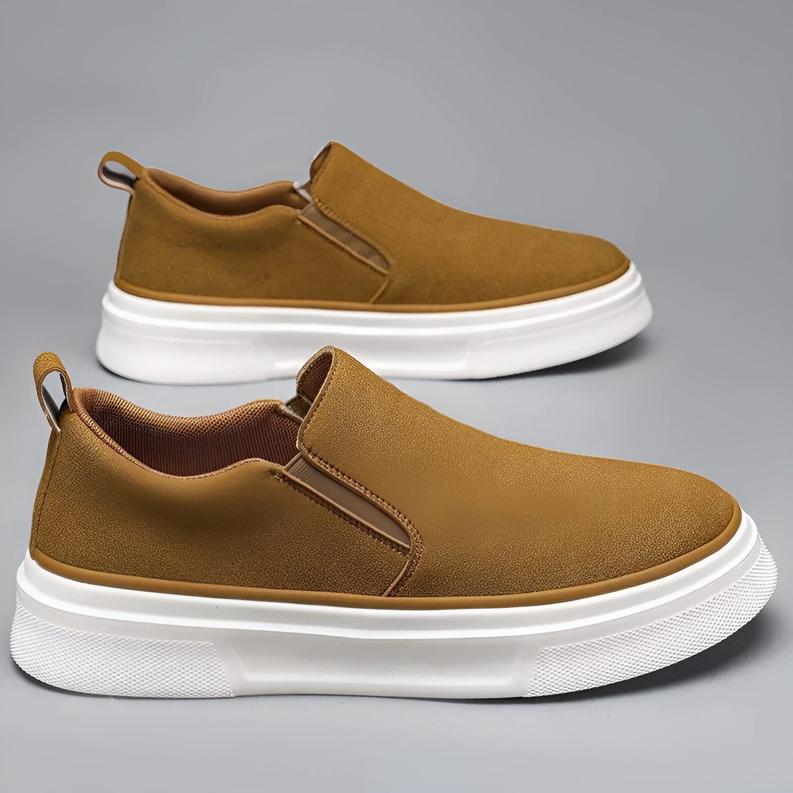 Men's casual cowhide leather round toe shoes with linen lining and foam rubber sole, available in multiple colours and sizes 40-44