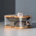 Transparent white diamond pattern cat scratch board with integrated tunnel nest.