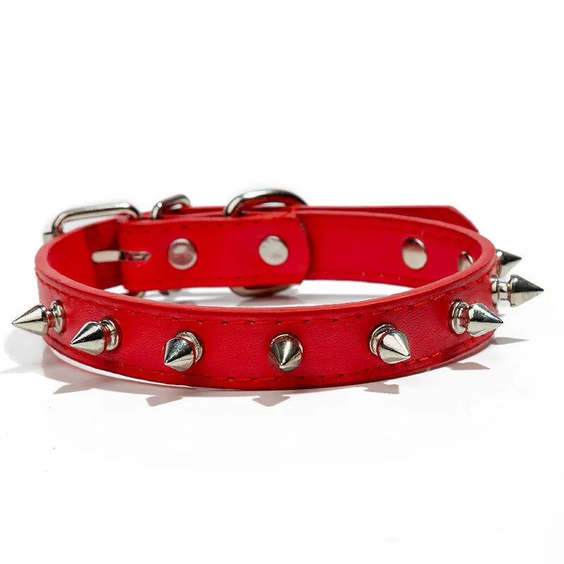 Studded PU leather dog collar in various colours with metal decorations and alloy fastener